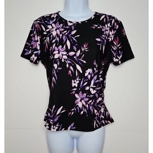 Calvin Klein Womens Black Floral Short Sleeve Blouse Size Medium NWT